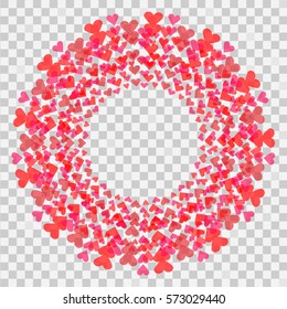 Abstract circles of hearts on transparent background. Red hearts for Valentine's Day. Vector illustration.
