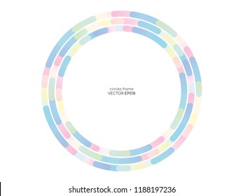 Abstract circles line frame colorful pastel colors overlay pattern isolated on white background with empty space for text. Vector background.