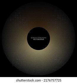 los círculos abstractos de onda de línea expanden el marco de borde de patrón por gradiente de oro aislado en el fondo negro.