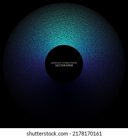 abstract circles line wave expand pattern border frame by gradient blue green light isolated on black background.
