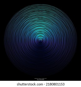 abstract circles line wave expand pattern border frame by gradient blue green light isolated on black background.