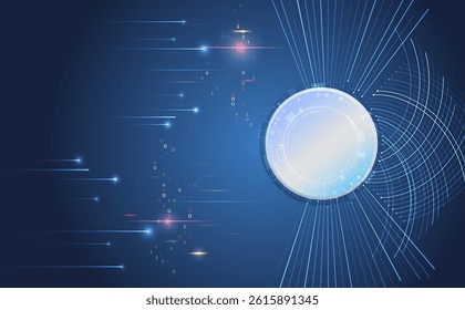 Abstract circles and lines futuristic concept. Data transfer and protection, internet communication on a blue background. High computer technology design. Modern science vector presentation.