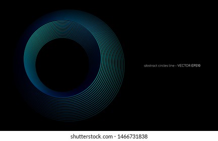 abstract circles lines pattern round frame colorful blue green light isolated on black background. Vector illustration in concept digital, technology, modern, science.