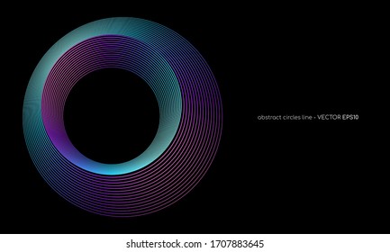 abstract circles lines pattern round frame colorful blue green purple light isolated on black background. Vector illustration in concept digital, technology, modern, science.