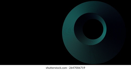 abstract circles lines pattern round frame colorful blue green light isolated on black background. Vector illustration in concept digital, technology, modern, science.