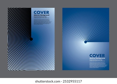 Círculos abstratos e linhas espiral vetor geométrico projeto de fundo com tom azul gradiente, estilos minimalistas, para a capa folhetos anuais folhetos modelos de layout, som de eco moderno.