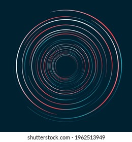 Abstract circles lines swirl pattern on dark blue background. Vector illustration