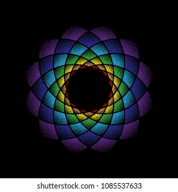 Abstract circles mandala with dots different rainbow colors