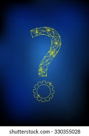 Abstract circles network and gears in question symbol