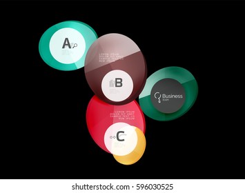 Abstract circles on black. Glass elements banner