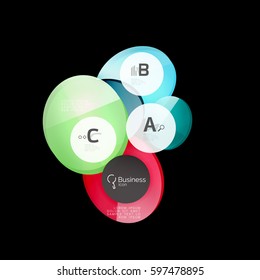 Abstract circles on black. Glass elements banner