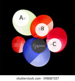 Abstract circles on black. Glass elements banner
