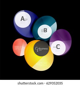 Abstract circles on black. Glass elements banner