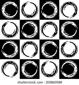 abstract circles on a white and black squares