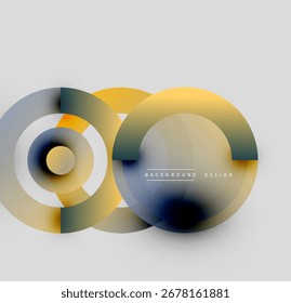 Abstract circles overlap, creating dynamic visual effect. Gradient colors blend, forming modern design element. Minimalist style.