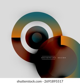 Abstract circles overlap, creating dynamic visual effect. Warm, cool tones blend, forming modern background design. Simple, elegant composition.