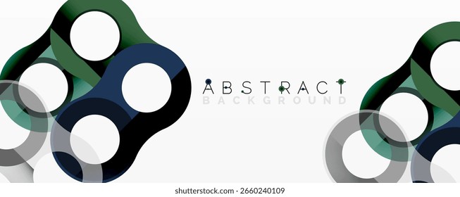 Abstract circles overlap, creating modern design. Colors include gray, green, blue, black. Minimalist background texture present.