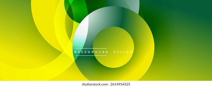 Abstract circles overlap, creating vibrant green, yellow gradients. Modern design feels dynamic, fresh. Background text reads background design.
