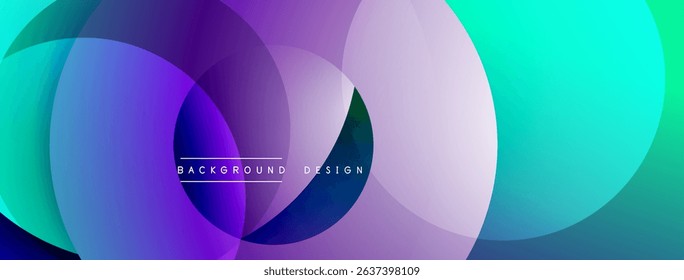 Abstract circles overlap, creating vibrant purple, blue, green gradients. Modern design element for backgrounds, presentations.