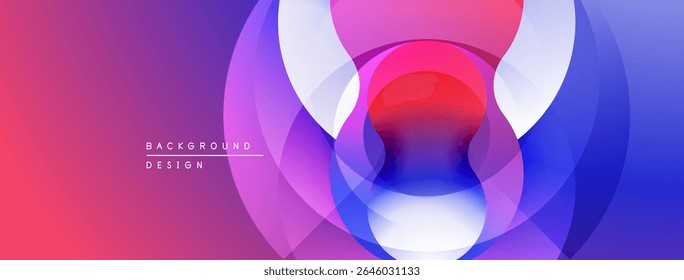Abstract circles overlap, creating vibrant gradients. Pink, purple, blue hues dominate composition. Modern design element.