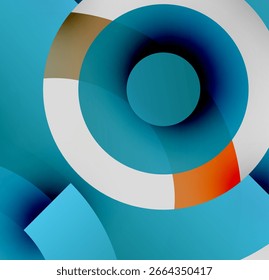 Los círculos Abstractas se superponen, creando vibrantes Gradientes azules, anaranjados y blancos. Diseño minimalista, estética moderna, transiciones suaves presentes.