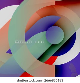 Abstract circles overlap, creating vibrant color gradients. Modern design, smooth transitions, dynamic composition.