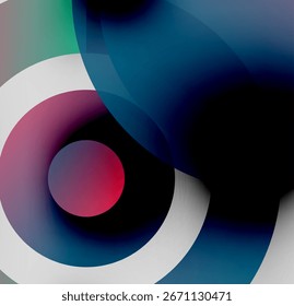 Los círculos Abstractas se superponen, creando Gradientes de colores vibrantes. Azul, rojo, blanco dominan la composición. Elemento de diseño moderno.