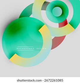 Abstract circles overlap, creating vibrant color gradients. Modern design elements suggest dynamic movement, smooth transitions.