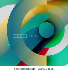 Los círculos Abstractas se superponen, creando Gradientes de colores vibrantes. El diseño moderno presenta tonos azulados, dorados y rojos. Elemento de fondo minimalista.