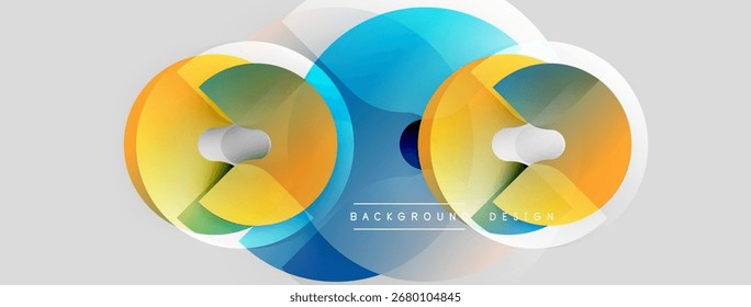 Abstrakte Kreise überlappen sich und erzeugen leuchtende blaue, orangefarbene Farbtöne. Modernes Design Element geeignete Hintergründe, Präsentationen. Sauber, einfach ästhetisch.