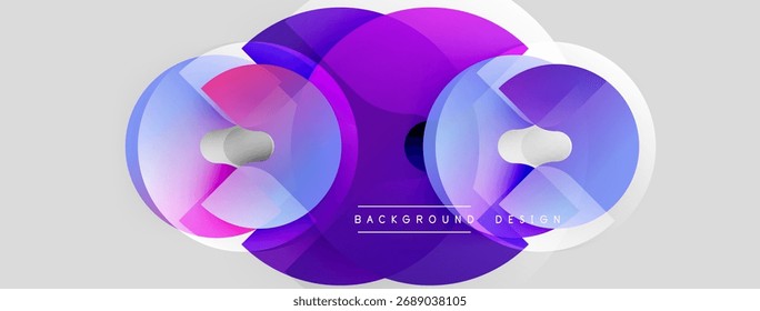 Abstract circles overlap, creating vibrant purple, blue hues. Modern design element for backgrounds, presentations. Simple, clean aesthetic.