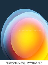 Abstract circles overlap, creating vibrant color gradients. Yellow, pink, blue hues blend smoothly. Modern design element.