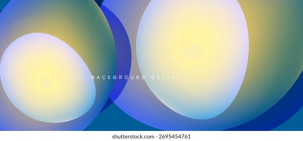 Abstract circles overlap, creating vibrant gradients. Blue, yellow, green hues blend seamlessly. Modern design element for backgrounds.