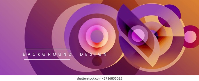 Los círculos Abstractas se superponen, creando un efecto de degradado vibrante. Los tonos morados y naranjas dominan el diseño. El texto lee el diseño de fondo.