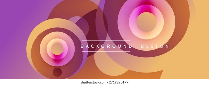 Abstract circles overlap, creating vibrant gradients. Purple, orange, yellow hues dominate design. Modern, dynamic visual composition.