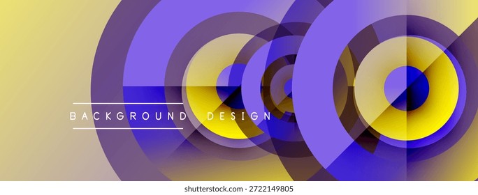 Los círculos Abstractas se superponen, creando vibrantes Gradientes amarillos y púrpura. Elemento de diseño moderno para fondos, presentaciones. Estética minimalista.
