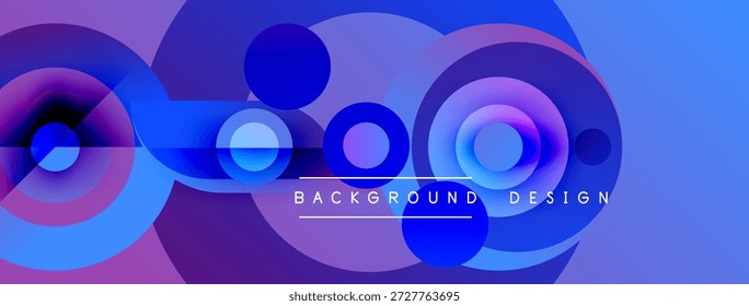 Abstract circles overlap, creating vibrant blue purple gradients. Text reads background design centered within composition. Modern aesthetic.