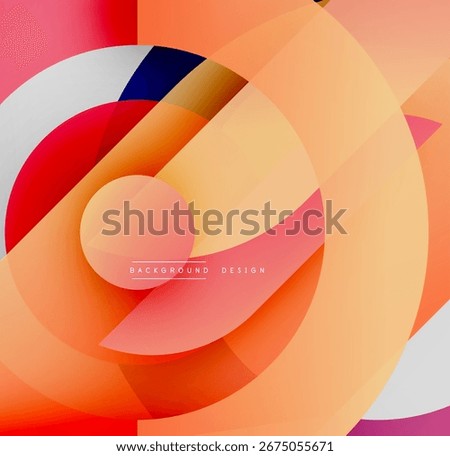 Abstract circles overlap, creating vibrant gradients. Warm tones dominate design, with hints cool shades. Modern, dynamic composition.