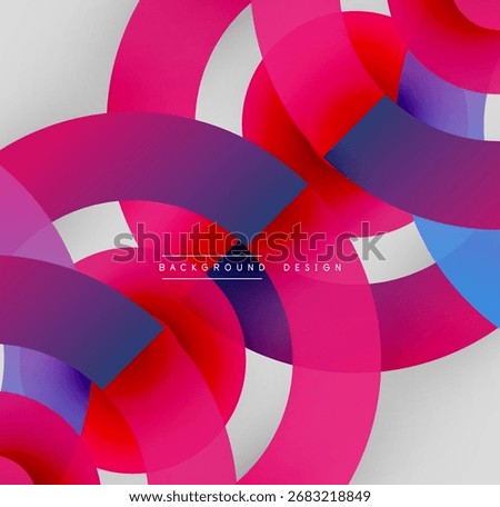 Abstract circles overlap, creating vibrant gradients. Pink, blue, purple hues dominate design. Modern, dynamic composition.