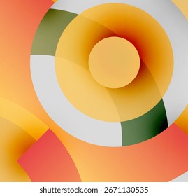 Abstract circles overlap, creating warm color gradients. Design features orange, yellow, green, white hues. Minimalist composition.