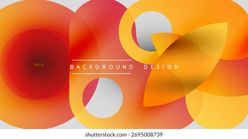 Os círculos abstratos se sobrepõem, criando gradientes de cores quentes. O texto lê o design do plano de fundo centralizado na composição. Elemento visual moderno.