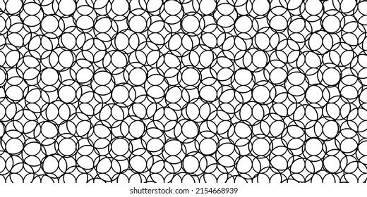 Abstract circles pattern. Minimalist geometric round figures background. Black and white seamless futuristic wallpaper. Simple round grid wallpaper