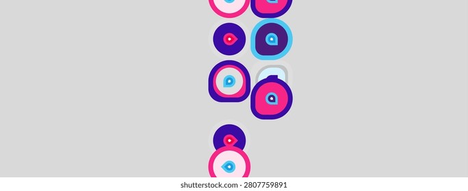 Abstract circles, purple hues, light gray background. Minimalist design, geometric shapes, modern aesthetic. Simple composition, playful elements.