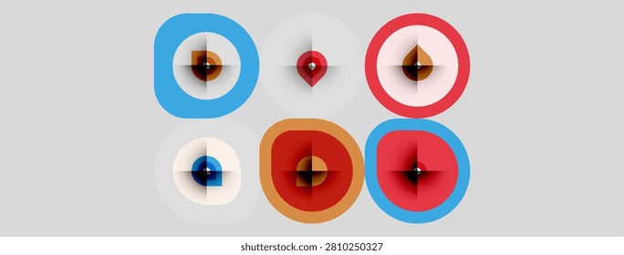 Abstract circles, varying colors, concentric design. Minimalist composition, geometric shapes, neutral background. Simple, modern aesthetic.