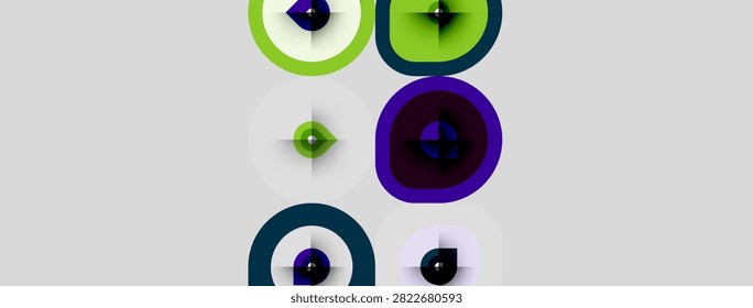 Abstract circles, varying colors, light flares. Minimalist design, geometric shapes, modern aesthetic. Simple composition, neutral background.