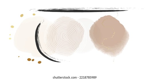 Abstract circles vector background, watercolor shape round paints. Blush ivory beige gold texture  hand drawn doodle scribble elemnts 