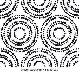 abstract circles vector illustration. minimalistic black ink concept seamless pattern. modern simple dots silhouette repeatable motif. 