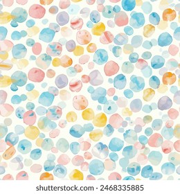 Abstract circles watercolor multicolor seamless pattern , Circle hand painted watercolor brush textured polka dots. Design element for sale banners, posters, labels, and gift wrapping paper.