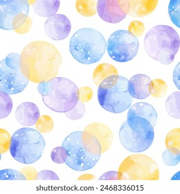Abstract circles watercolor multicolor seamless pattern , Circle hand painted watercolor brush textured polka dots. Design element for sale banners, posters, labels, and gift wrapping paper.