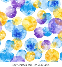 Abstract circles watercolor multicolor seamless pattern , Circle hand painted watercolor brush textured polka dots. Design element for sale banners, posters, labels, and gift wrapping paper.
